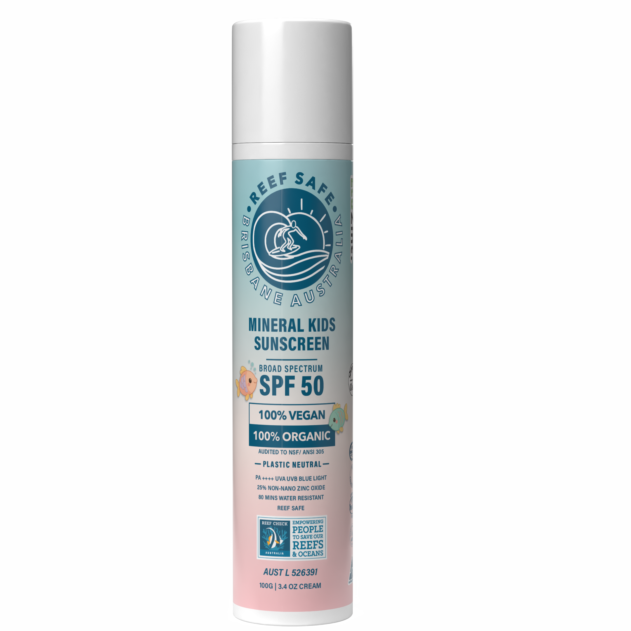Reef Safe Zinc Mineral Kids Sunscreen SPF50 100g
