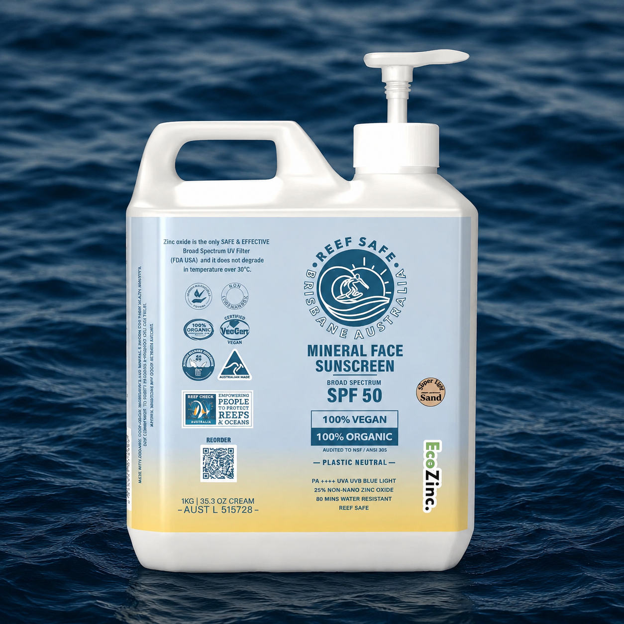 Reef Safe Zinc Mineral Face Sunscreen SPF50 BULK 1kg